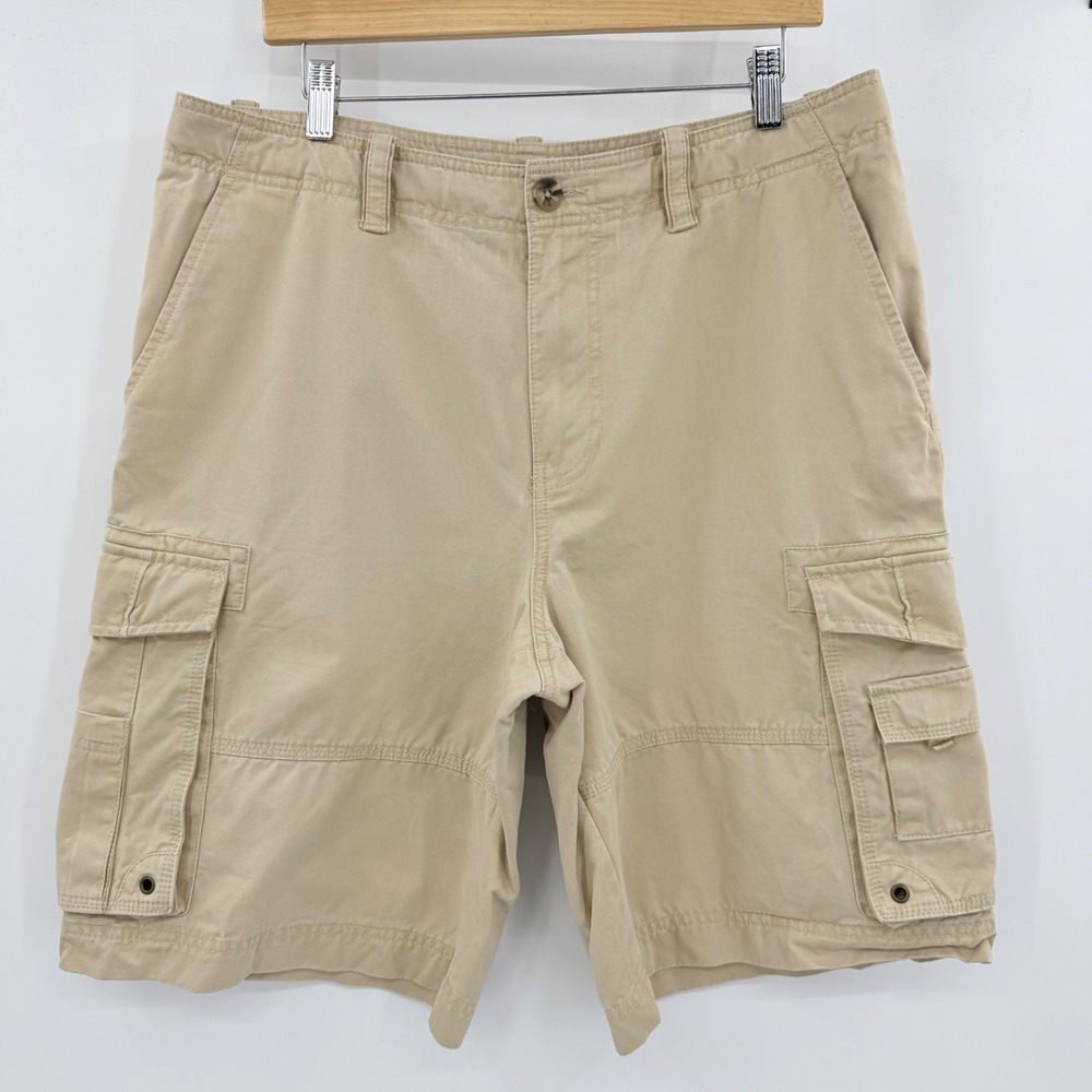 Eddie Bauer Tan Khaki Cotton Twill Multi Pocket Cargo Outdoor Shorts Mens Sz 34